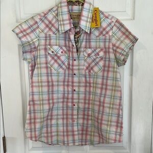 Cowgirl Legend Size Large Plaid Short Sleeve Shirt